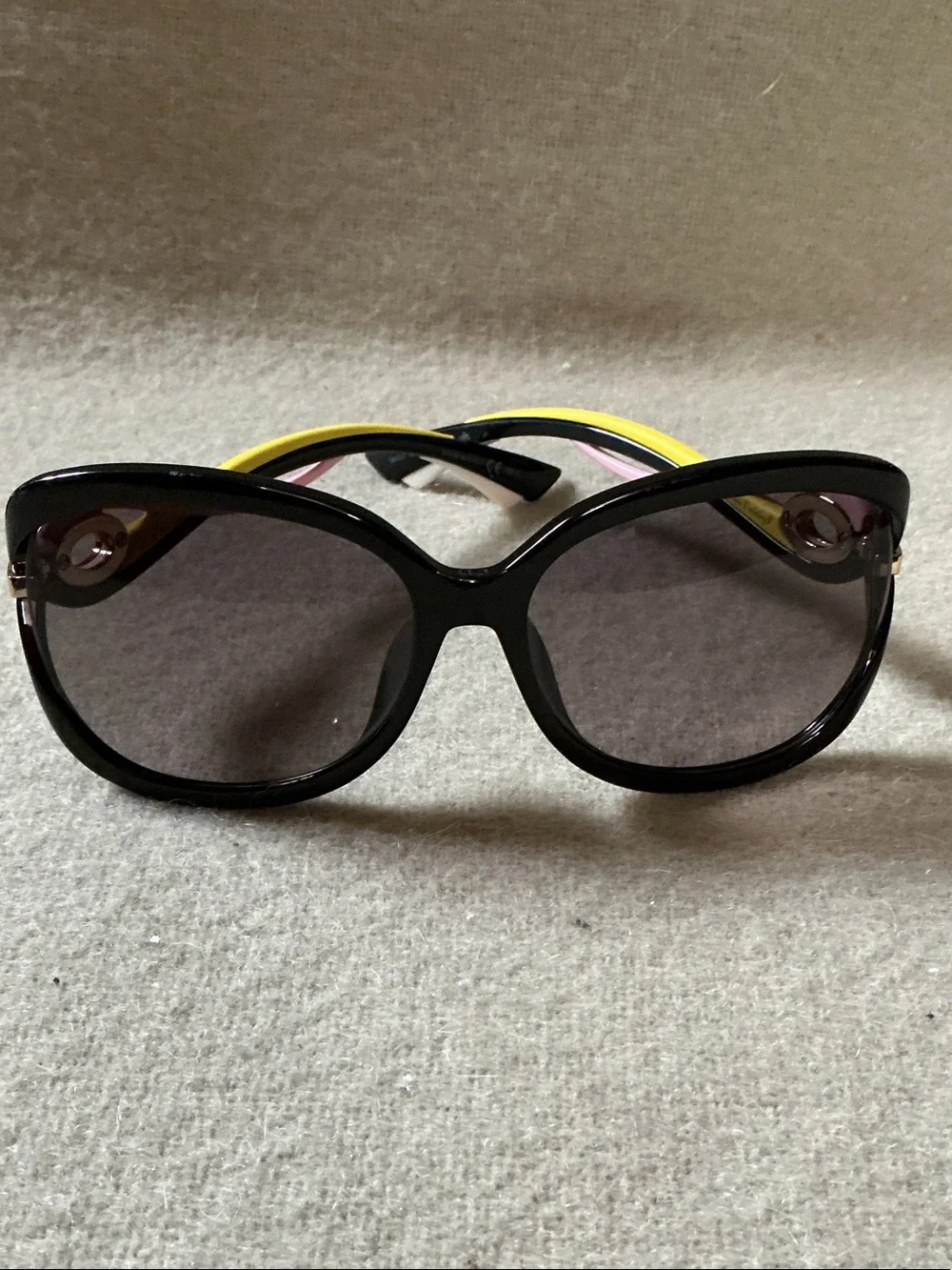 Dior Black Sunglasses with Yellow Temple Accents